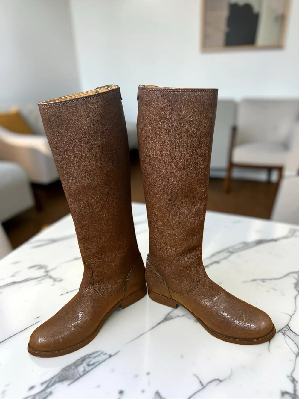 FRYE Melissa Brown Leather Button Back Zip Riding Boots Size 6